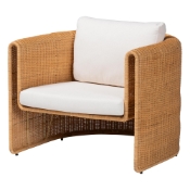 bali & pari Carina Natural Rattan Armchair with Cushion - Handwoven Lounge Chair with U-Shaped Silhouette and Deep Seating for Boho, Coastal, or Tropical Living Spaces Baxton Studio restaurant furniture, hotel furniture, commercial furniture, wholesale living room furniture, wholesale accent chairs, classic accent chairs